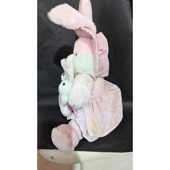 Dan Dee Pink Bunny Plush With Two Baby Bunnies Polka Dot  Striped  14"Easter - Picture 4 of 9